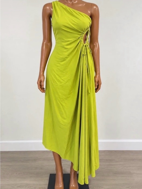 SHEIN Dresses & Skirts - SHEIN Lime Green One-Shoulder Side-Tie Asymmetrical Midi Dress